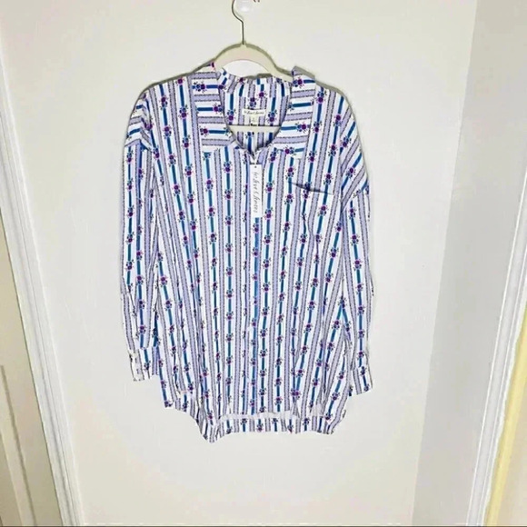 NWT For Love & Lemons Dahlia Boyfriend Shirt Corset Belt Blue White Floral - Picture 2 of 10